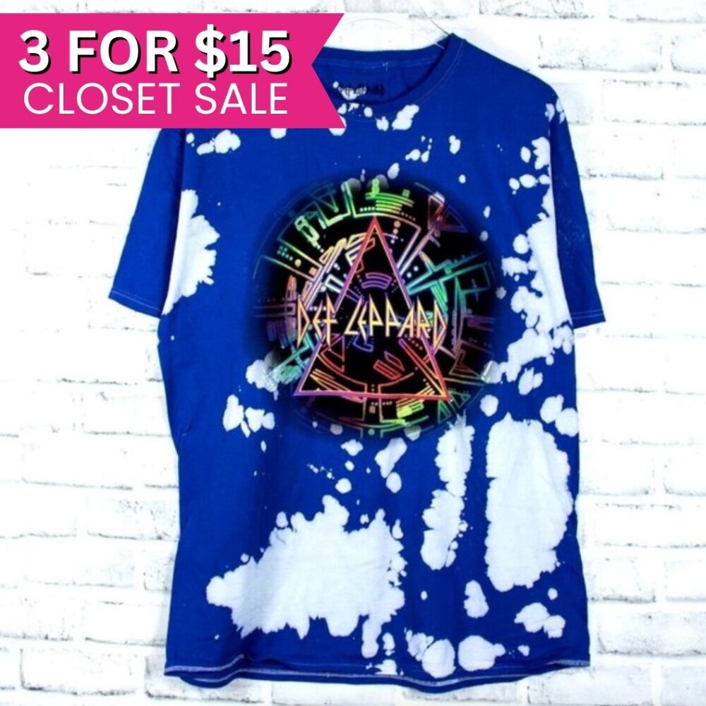 Def Leppard T Shirt Unisex Medium Blue Tie Dye Band Licensed Music Tee Merch